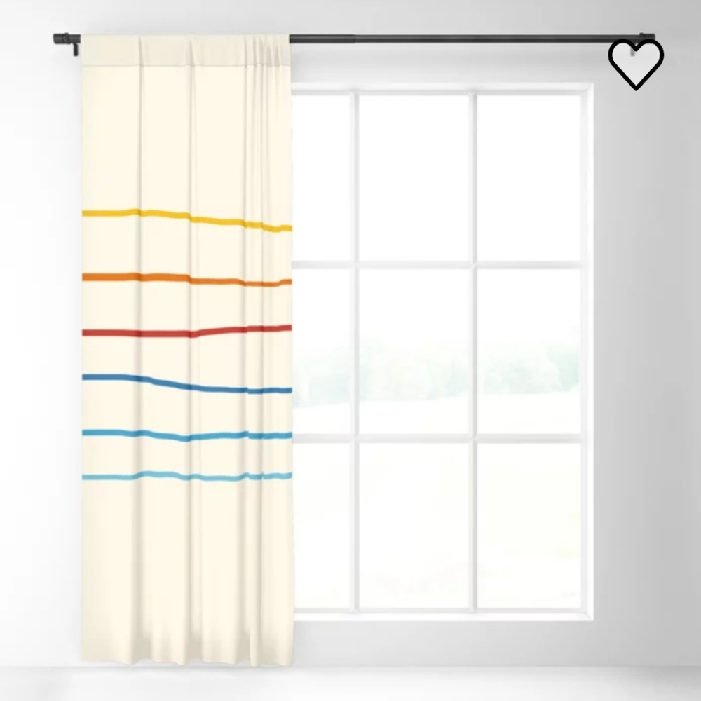 PAIR of blackout curtains, grey with retro 70s colorful stripes, 50 x 84"